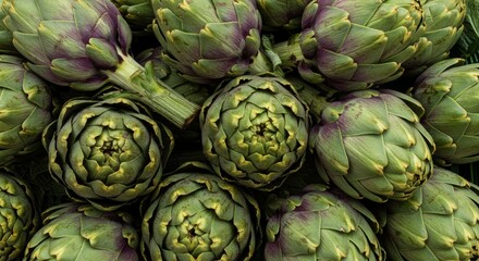 Obraz premium Close-up of fresh green and purple artichokes