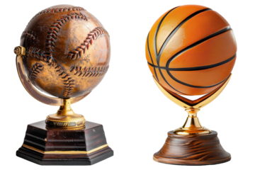 Baseball and basketball trophies with transparent background