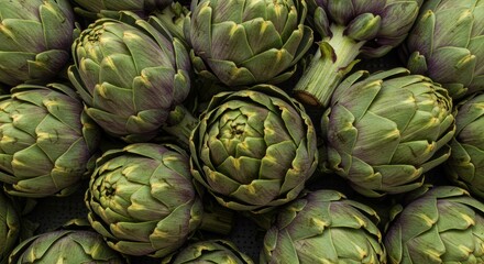 Fototapeta premium Close-up of fresh green and purple artichokes