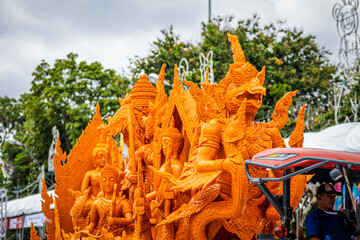Buddhist Lent tradition, a beautiful display of wisdom, beeswax candles create art as a Buddhist...