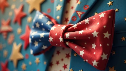 Close-up of a bow tie with a star pattern.