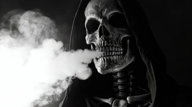 Mysterious, dark and sinister character with a skeleton hood.