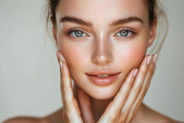 Womanâ€™s clean and radiant face, skincare and wellness theme