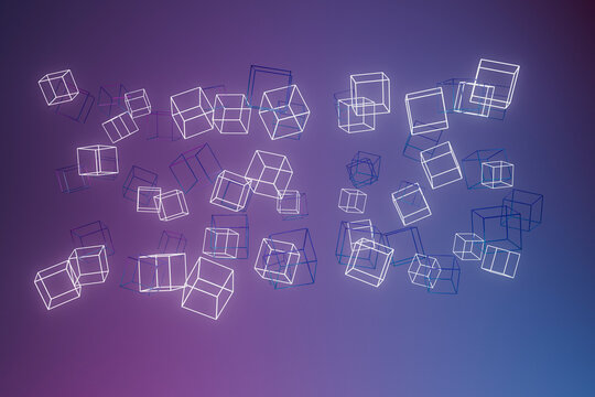 3D render of glowing cubes floating in digital space