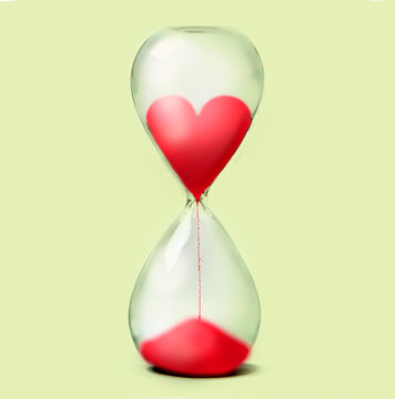 Hourglass with heart-shaped sand symbolizing love and time