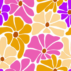 Colorful Abstract Floral Seamless Pattern in Vibrant Artistic Style, Perfect for textile design, creative backgrounds, or decorative art