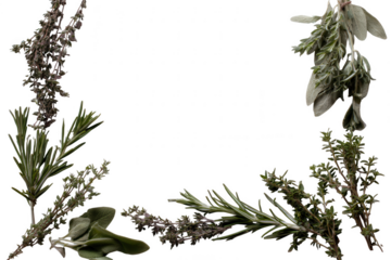 Fresh herbs arranged in a border isolated on transparent background