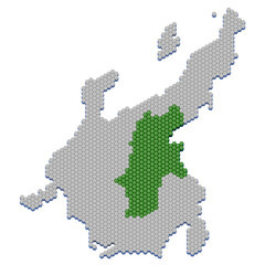 ハニカム構造状の長野県の地図