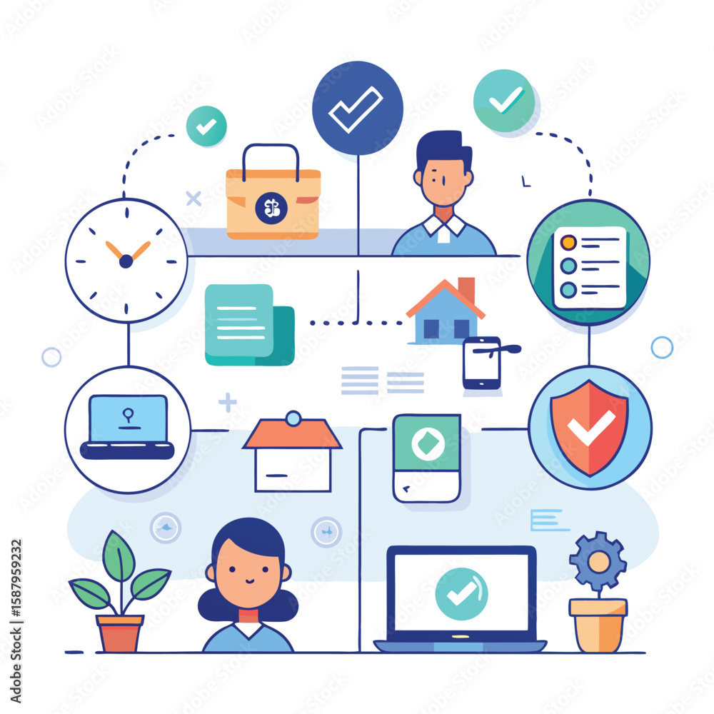 Aufkleber connected digital ecosystem illustrating productivity financial security and remote access with secu