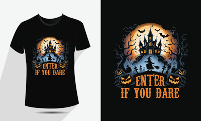 Spooky Halloween T-Shirt Design – Scary Pumpkin, Ghost & Skull Vector Art for Creepy Holiday Vibes