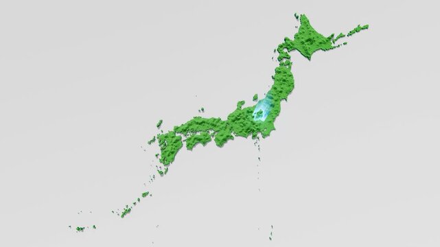 ハニカム構造状の群馬県の立体地図