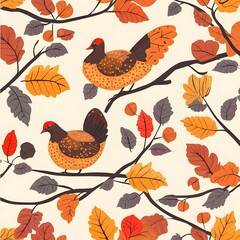 Autumn Birds & Leaves: Vibrant Fall Pattern Design
