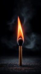 Ignition concept centered flame of a burning matchstick minimalist background fire closeup
