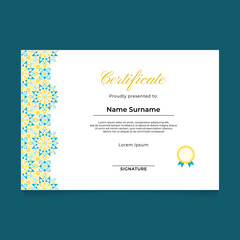 Certificate Template with Oriental Geometric Luxury Ornament Border on Left Side