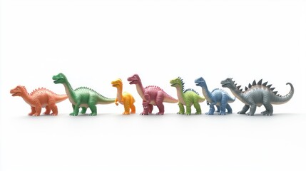 Fototapeta premium 3D rendering of toy dinosaurs in lineup on white