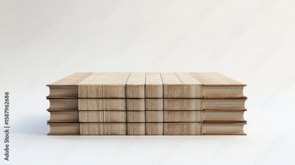 Poster 3d rendering of stacked books in lineup formation on white