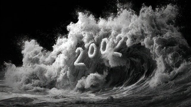 Gray wave cresting, "2002" in powder