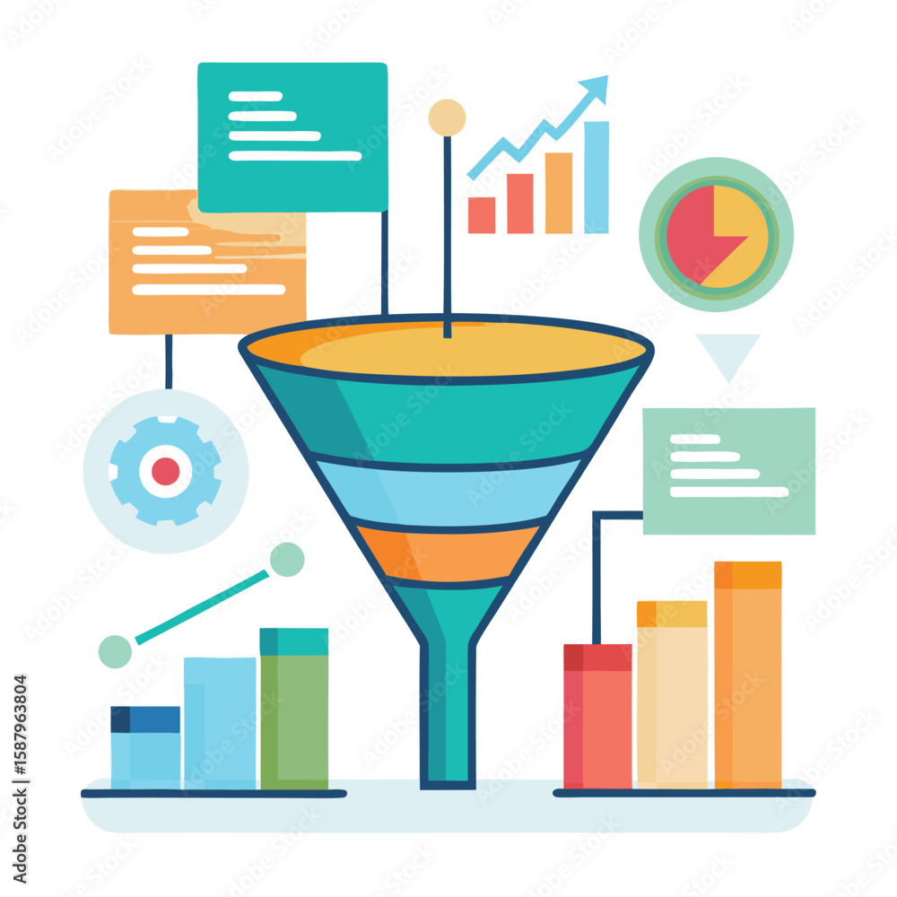 Aufkleber modern and colorful illustration showcasing a business or marketing concept using data visualization