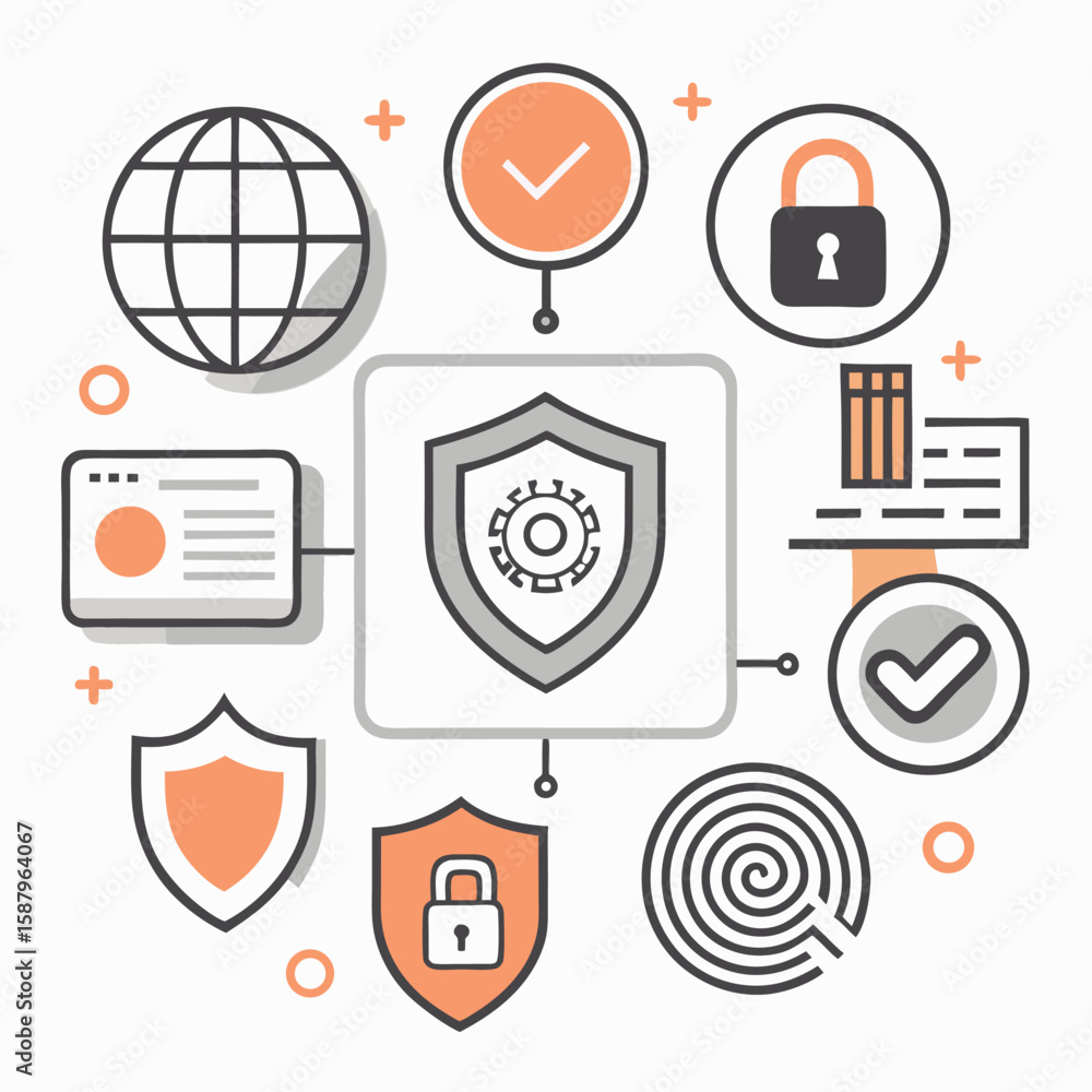 Aufkleber modern cybersecurity concept featuring digital protection elements and a global network representati