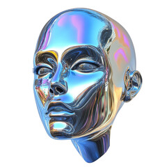 Futuristic Chrome Woman Face Isolated on White Background
