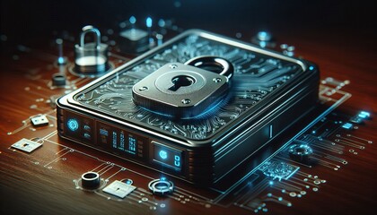 Secure Data Storage Device External hard drive with lock symbols
