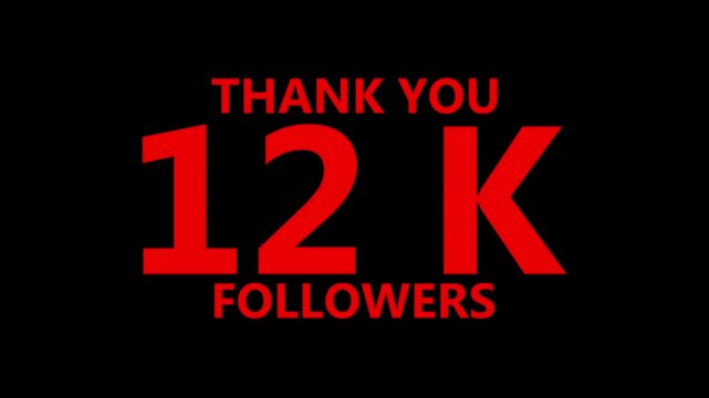Thank you 12 K followers.12 ,000 followers realistic sign on the brick wall animation. confetti party effects, social media milestone motion graphics animation
