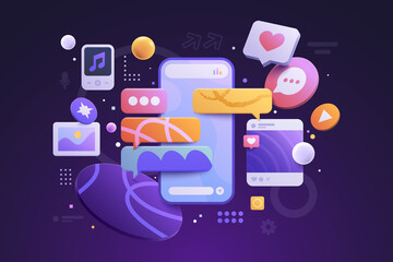 Naklejka premium Abstract Illustration of Social Media Marketing Tools Composition