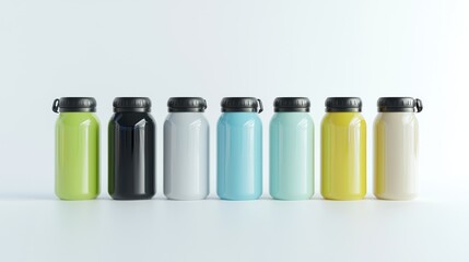 3d render lineup of water bottles on white background