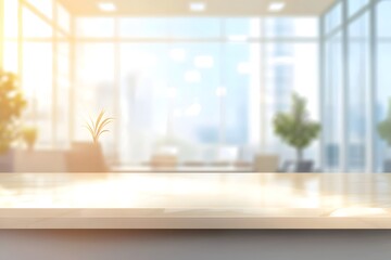 Modern Office Desk Workspace: Panoramic City View Background for Product Presentation