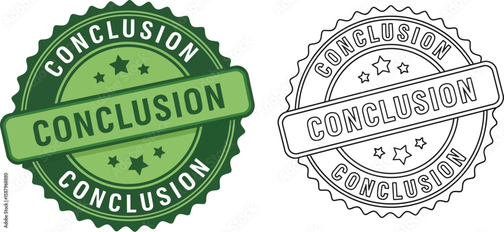 Fototapete Round conclusion stamp graphics in green color and outline version representing results.
