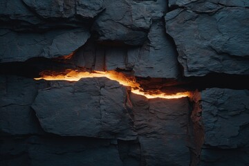 Cracked Mountain Stone Showing Rough Texture with Smooth Glow from Within