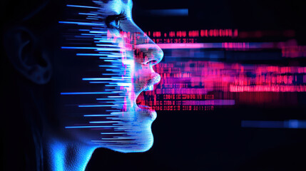 Digital voice projection with vibrant colors and data visualization, showcasing technology and communication