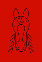 シンプルでポップな馬の正面顔の線画イラスト　年賀素材　午年