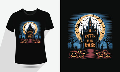 Spooky Halloween T-Shirt Design – Scary Pumpkin, Ghost & Skull Vector Art for Creepy Holiday Vibes