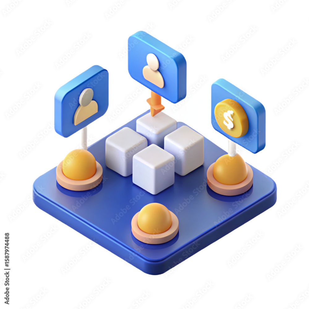 Leinwandbilder Visualize Data Flow with a Dynamic 3D Icon Representing User Interaction and Financial Transactions in a Modern and Engaging Visual Style