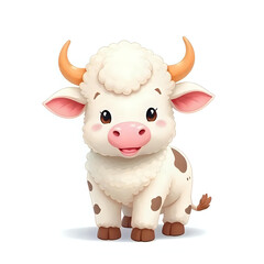 Cute Fluffy Adorable Cow Isolated on White Background