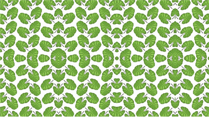 A repeating pattern of green lily pads arranged symmetrically on a white background surface design