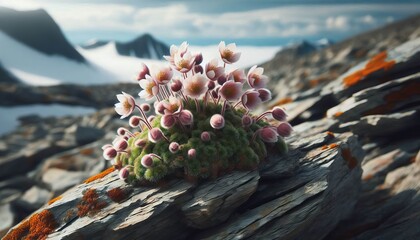 Alpine Tundra Bloom Miniature flowers clinging to wind scoured r