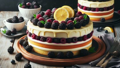 Blackberry Cake Moist cake layered with fresh blackberries and l