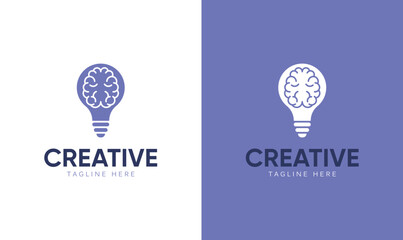 Creative light bulb logo with brain design inside. Modern concept symbolizing innovation, intelligence, and bright ideas.