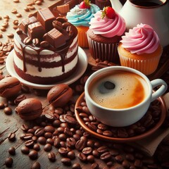 Coffee and cakes Pairing of coffee and sweet cakes
