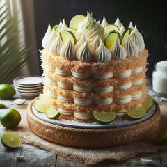 Coconut Lime Macaroon Cake Shredded coconut and lime zest cover