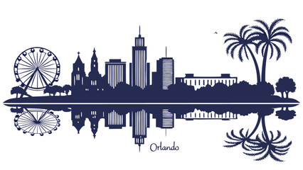 Fototapeta premium Orlando florida skyline silhouette vector illustration with reflection for travel and tourism design