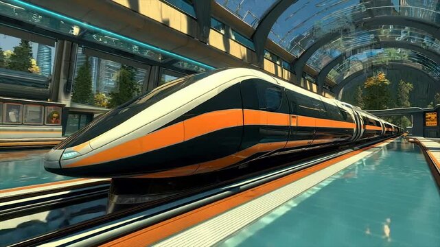 Futuristic high-speed train at a modern station