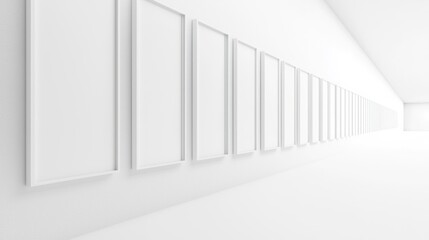3d render lineup of picture frames on white background