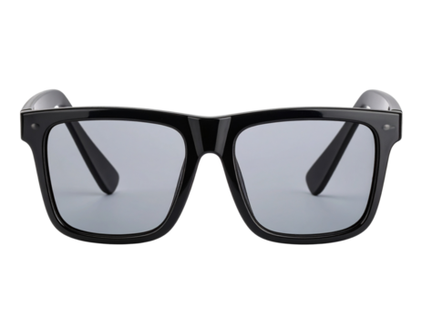  Black 3D cinema glasses with rectangular lenses, front view isolated on transparent background PNG