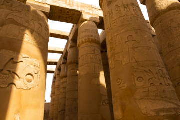 Ancient ruins of the Karnak Temple in Luxor (Thebes), Egypt. The largest temple complex of antiquity in the world. UNESCO World Heritage.