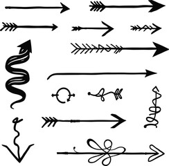 Decorative Arrow Icon Pack &ndash; Monochrome Vector Set Featuring 14 Unique Directional Symbols