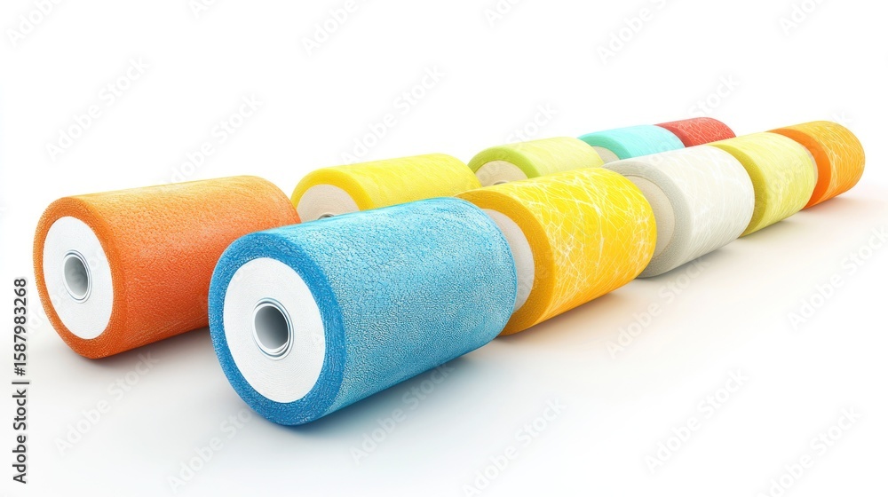 Poster 3d render lineup of lint rollers on white background