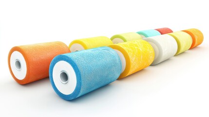 3d render lineup of lint rollers on white background